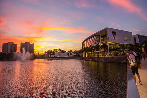 A photo of the Shalala Student Center at the University of Miami Coral Gables campus. 