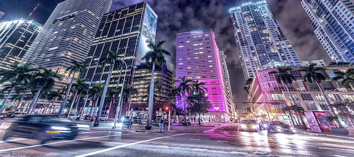 This is a stock photo. A time-lapsed photo taken in downtown Miami, Florida.