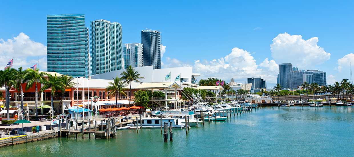 A stock photo. An aerial view of Bayside Marketplace in downtown Miami, Florida.